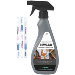Rens-og-test sæt, der indeholder én Protox Hysan spray og tre PRO-Clean indikationstest. Billigere end at købe produkterne separat